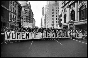 Women join forces to  protest during the Women's Rights Movement of the 1960s.  